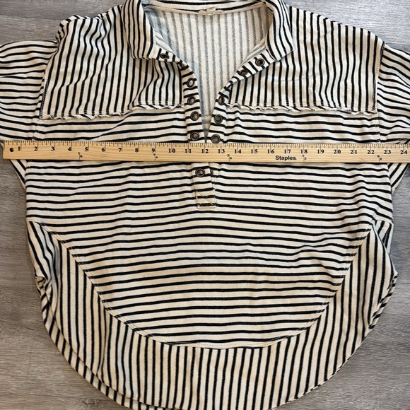 Anthropologie Pilcro striped cotton sweatshirt oversized grommets black-cream S - Picture 5 of 8